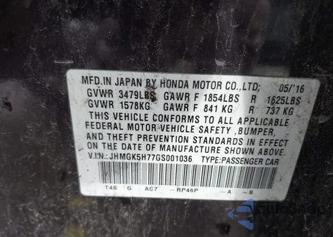 2016 Honda Fit Ex from USA, damaged, VIN JHMGK5H77GS001036